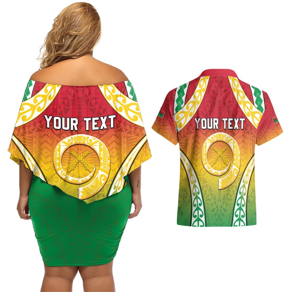 Personalised Vanuatu Couples Matching Off Shoulder Short Dress and Hawaiian Shirt Proud To Be A Ni-Van With Tribal Pattern LT05 - Polynesian Pride