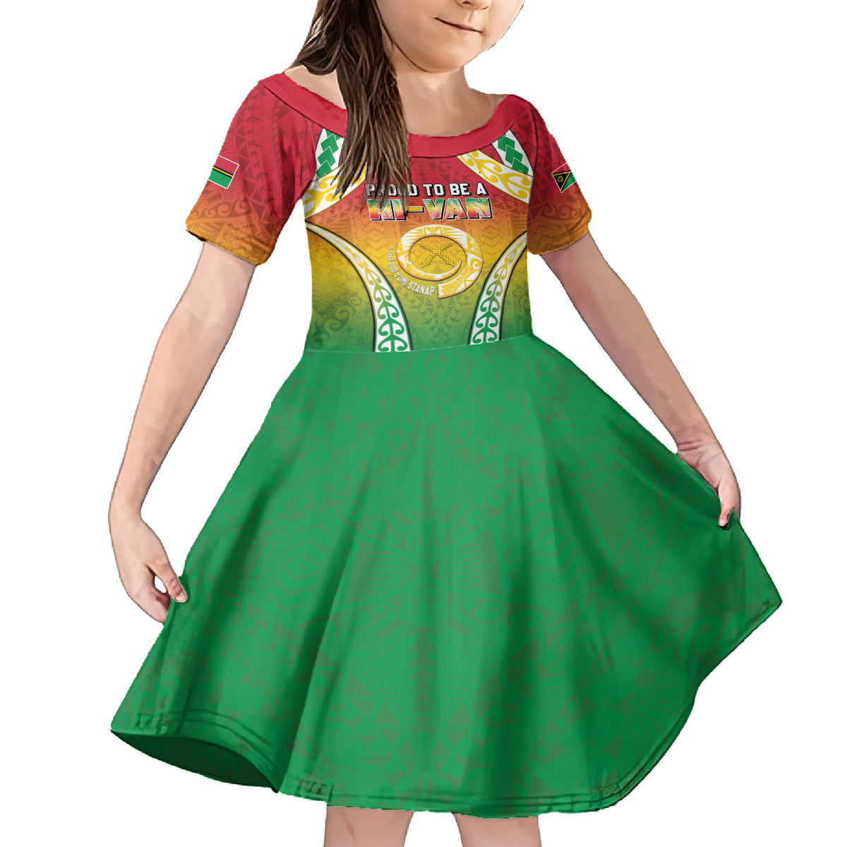 Personalised Vanuatu Kid Short Sleeve Dress Proud To Be A Ni-Van With Tribal Pattern LT05 KID Reggae - Polynesian Pride