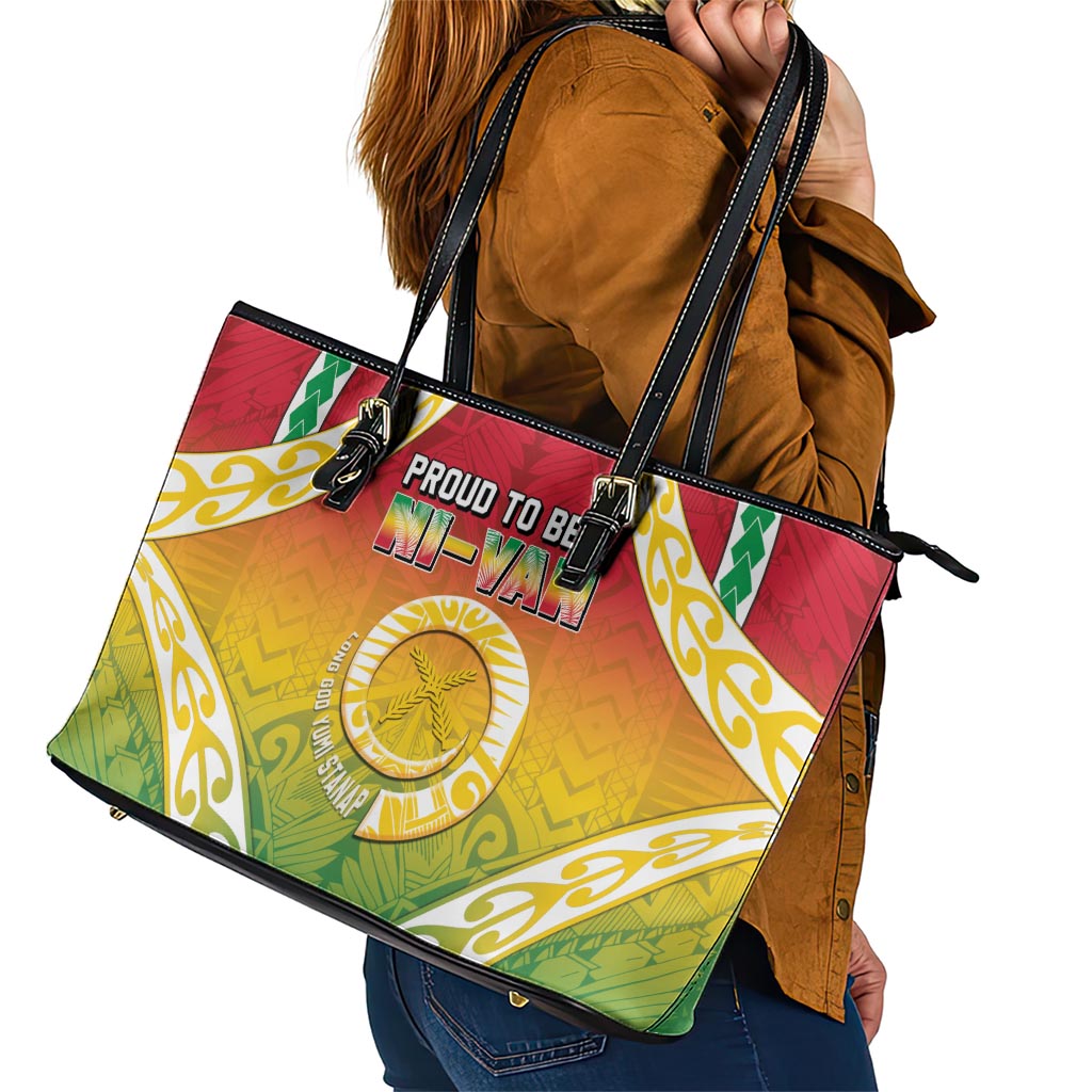 Vanuatu Leather Tote Bag Proud To Be A Ni-Van With Tribal Pattern