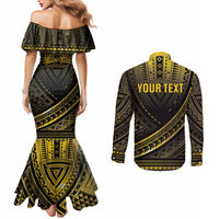 Personalised Polynesia Childhood Cancer Awareness Couples Matching Mermaid Dress and Long Sleeve Button Shirt You Are Stronger Than Cancer