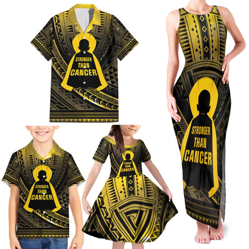 Personalised Polynesia Childhood Cancer Awareness Family Matching Tank Maxi Dress and Hawaiian Shirt You Are Stronger Than Cancer