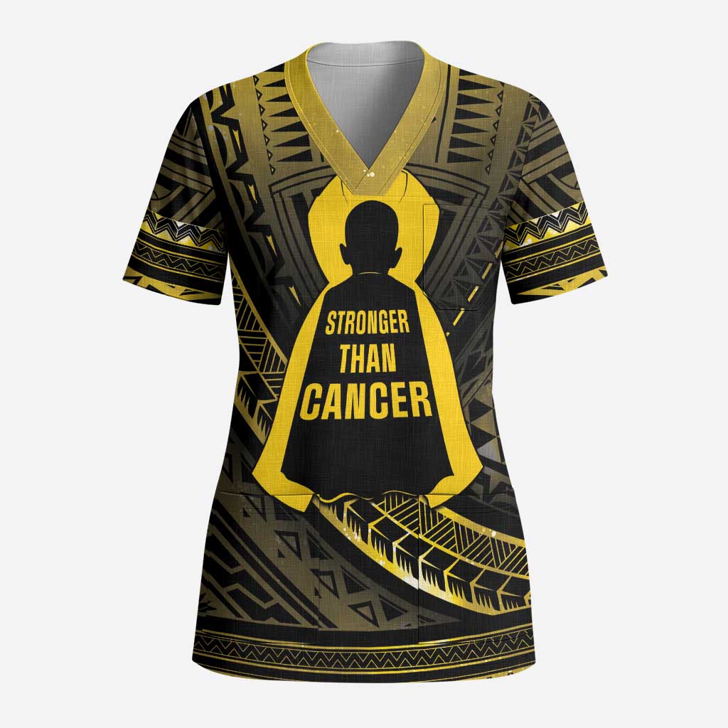 Personalised Polynesia Childhood Cancer Awareness Scrub Top You Are Stronger Than Cancer - Polynesian Pride