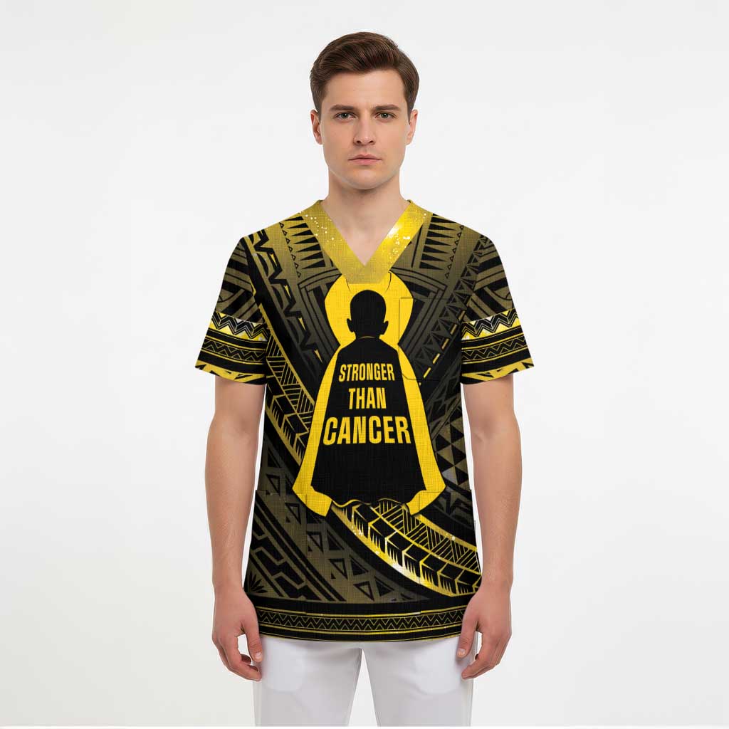 Personalised Polynesia Childhood Cancer Awareness Scrub Top You Are Stronger Than Cancer - Polynesian Pride