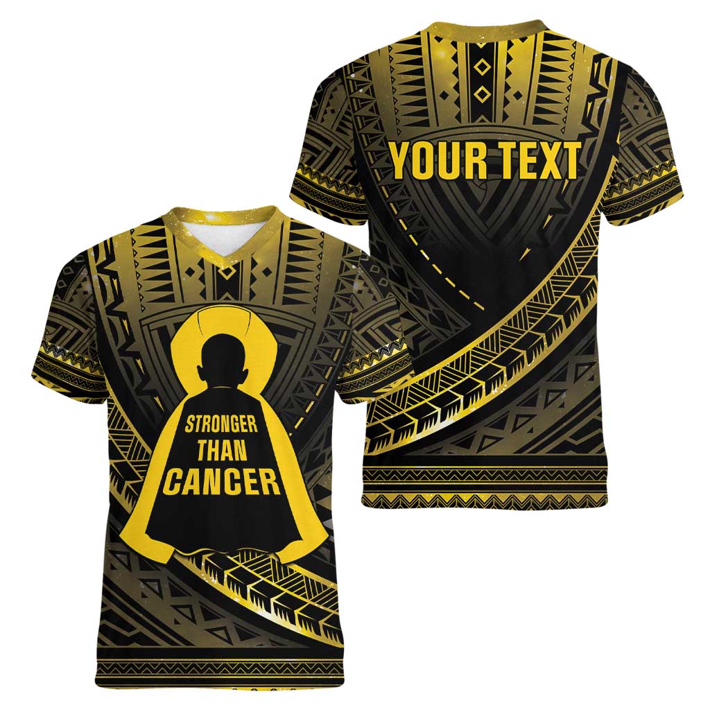 Personalised Polynesia Childhood Cancer Awareness Women V-Neck T-Shirt You Are Stronger Than Cancer