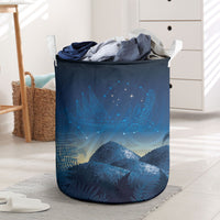 New Zealand Matariki Laundry Basket Maori Waka With Silver Fern LT05 Navy - Polynesian Pride