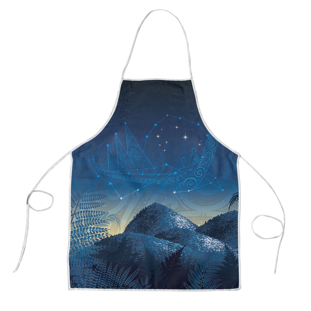 New Zealand Matariki Apron Maori Waka With Silver Fern LT05 Navy - Polynesian Pride