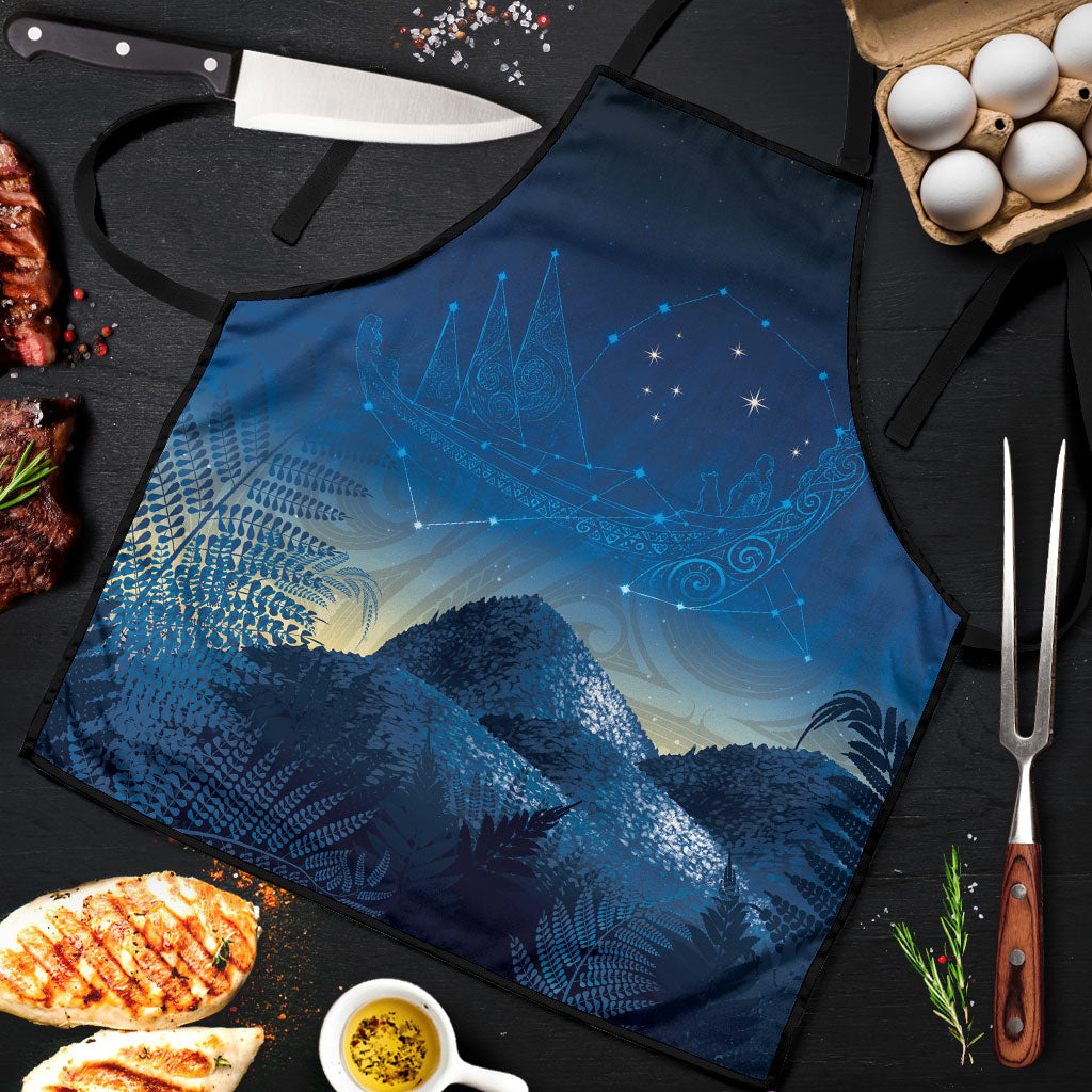 New Zealand Matariki Apron Maori Waka With Silver Fern LT05 Navy - Polynesian Pride