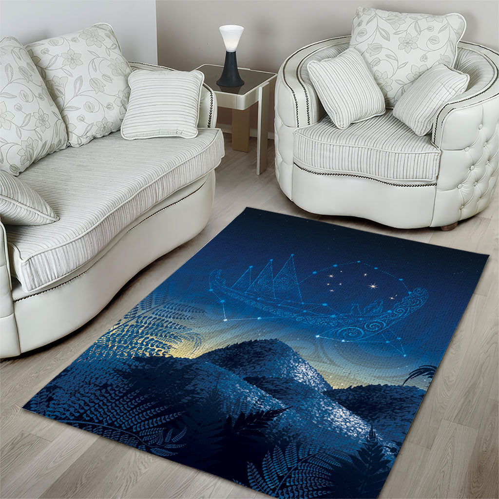 New Zealand Matariki Area Rug Maori Waka With Silver Fern LT05 - Polynesian Pride
