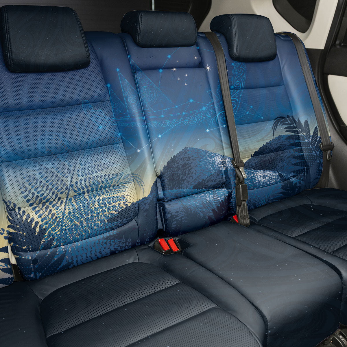 New Zealand Matariki Back Car Seat Cover Maori Waka With Silver Fern LT05 - Polynesian Pride