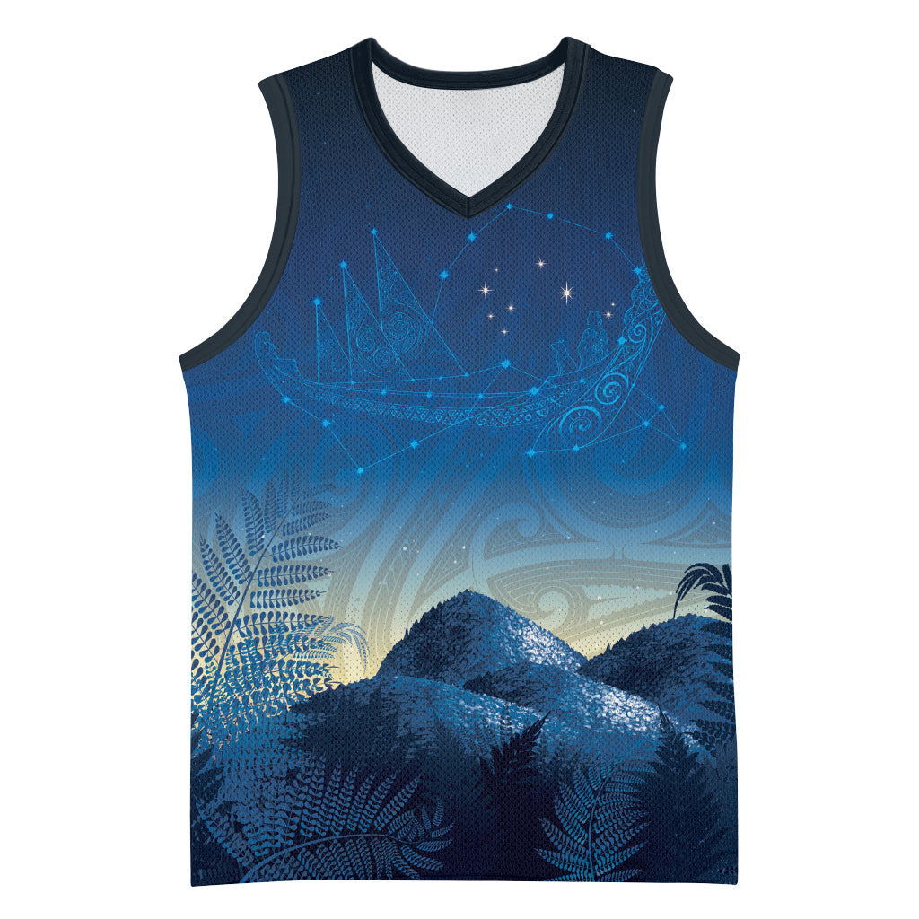 New Zealand Matariki Basketball Jersey Maori Waka With Silver Fern LT05 Unisex Navy - Polynesian Pride