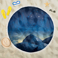 New Zealand Matariki Beach Blanket Maori Waka With Silver Fern LT05 One Size 150cm Navy - Polynesian Pride