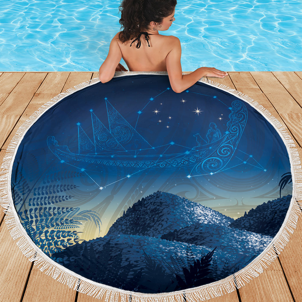 New Zealand Matariki Beach Blanket Maori Waka With Silver Fern LT05 - Polynesian Pride