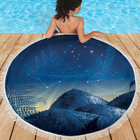 New Zealand Matariki Beach Blanket Maori Waka With Silver Fern LT05 - Polynesian Pride