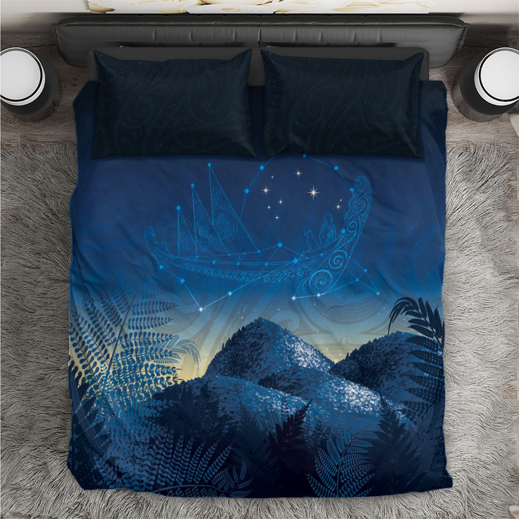 New Zealand Matariki Bedding Set Maori Waka With Silver Fern LT05 Navy - Polynesian Pride