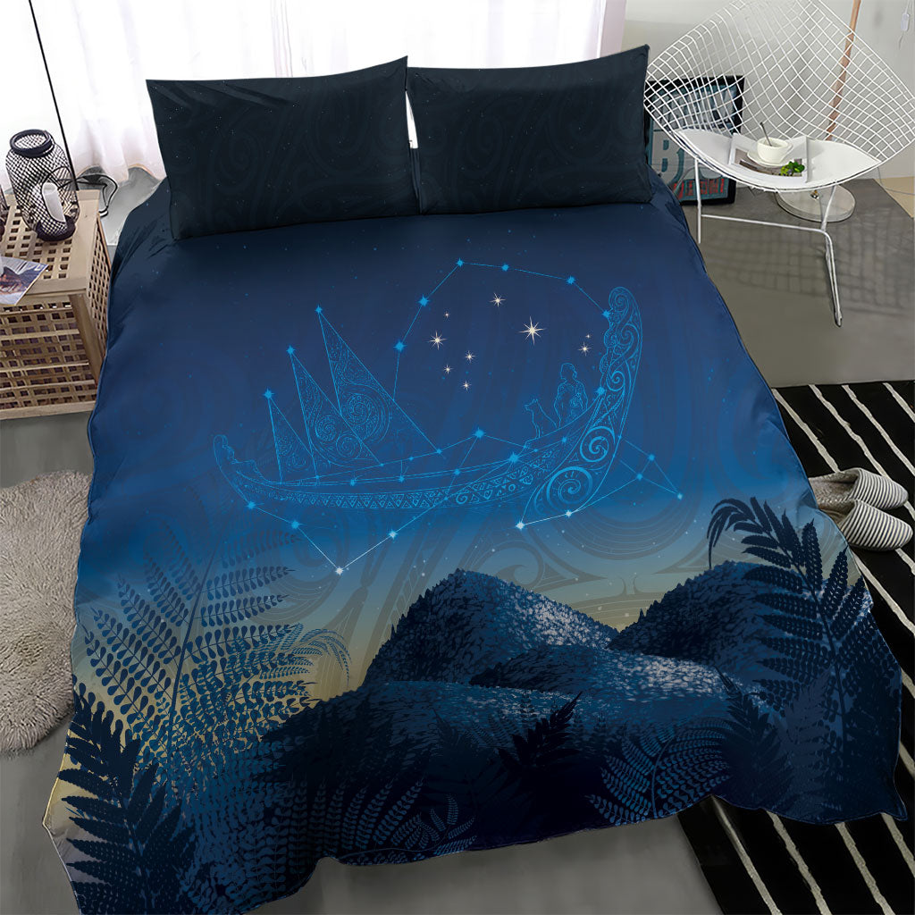 New Zealand Matariki Bedding Set Maori Waka With Silver Fern LT05 - Polynesian Pride