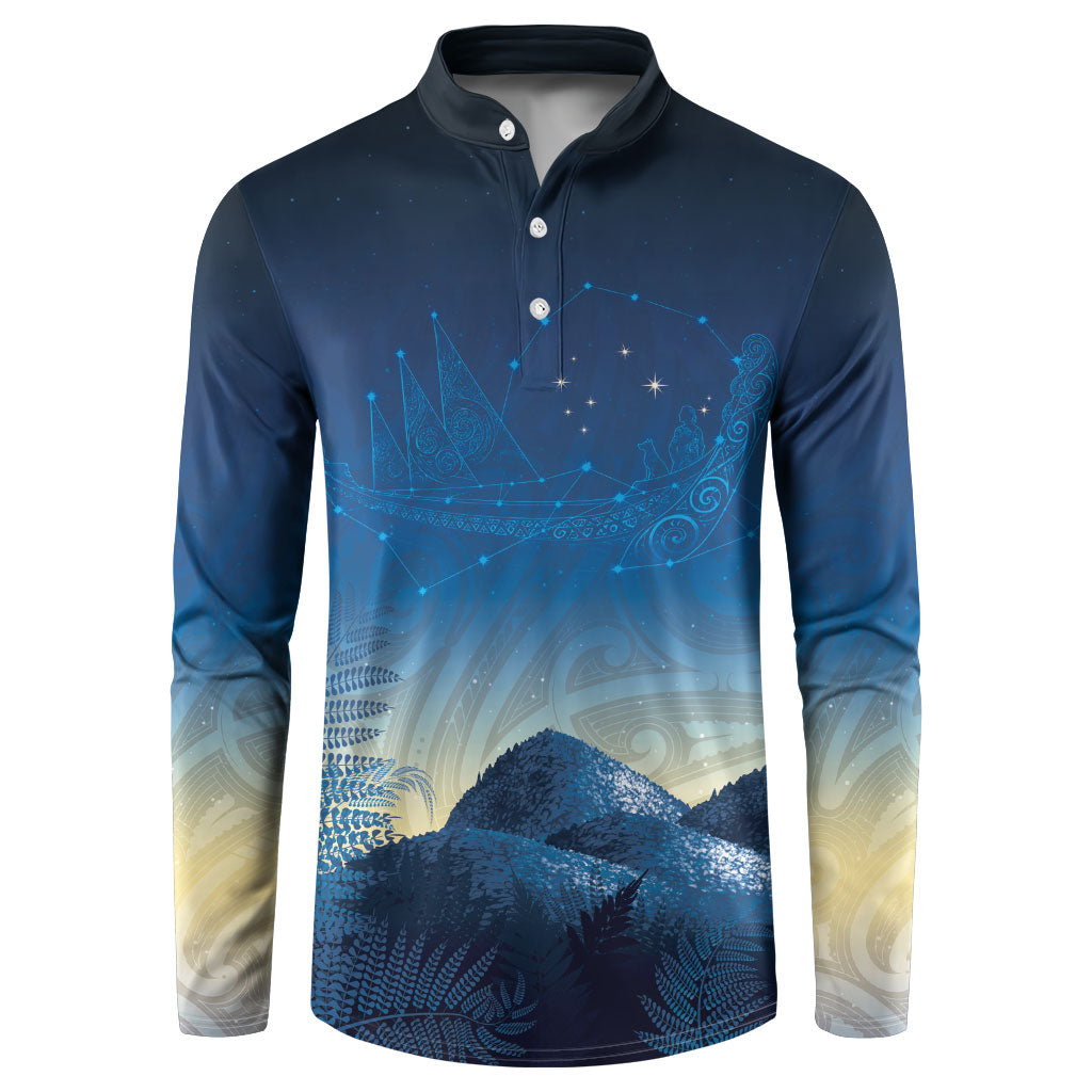 New Zealand Matariki Button Sweatshirt Maori Waka With Silver Fern LT05 Navy - Polynesian Pride