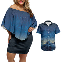 New Zealand Matariki Couples Matching Off Shoulder Short Dress and Hawaiian Shirt Maori Waka With Silver Fern LT05 Navy - Polynesian Pride