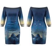 New Zealand Matariki Couples Matching Off The Shoulder Long Sleeve Dress and Hawaiian Shirt Maori Waka With Silver Fern LT05 - Polynesian Pride