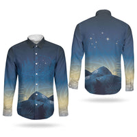 New Zealand Matariki Couples Matching Puletasi and Long Sleeve Button Shirt Maori Waka With Silver Fern LT05 - Polynesian Pride