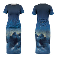 New Zealand Matariki Couples Matching Short Sleeve Bodycon Dress and Long Sleeve Button Shirt Maori Waka With Silver Fern LT05 - Polynesian Pride
