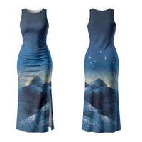 New Zealand Matariki Couples Matching Tank Maxi Dress and Long Sleeve Button Shirt Maori Waka With Silver Fern LT05 - Polynesian Pride