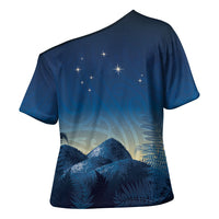 New Zealand Matariki Cross Shoulder Shirt Maori Waka With Silver Fern LT05 - Polynesian Pride