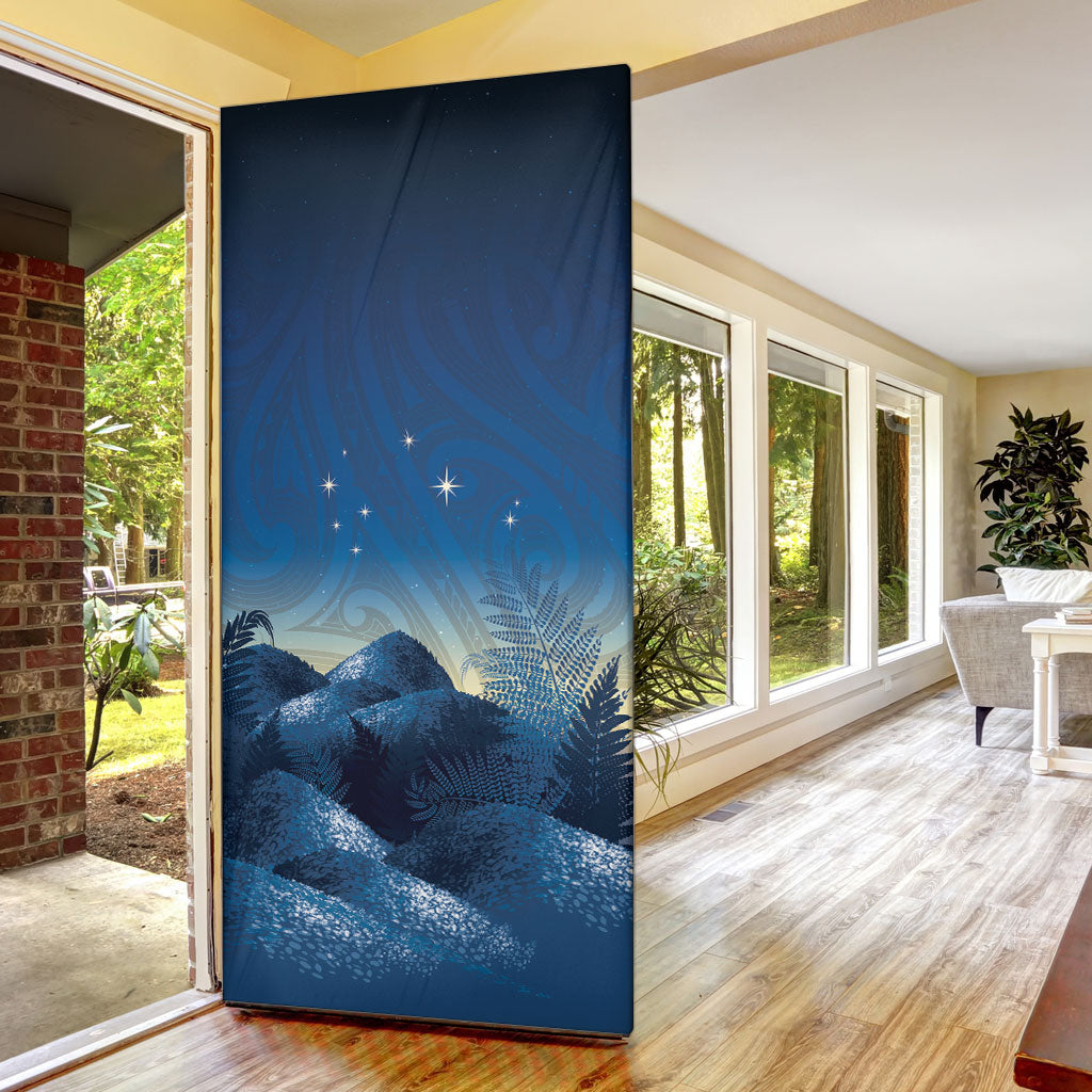 New Zealand Matariki Door Cover Maori Waka With Silver Fern LT05 - Polynesian Pride