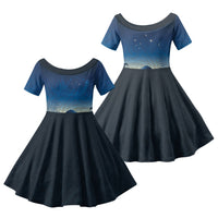 New Zealand Matariki Family Matching Long Sleeve Bodycon Dress and Hawaiian Shirt Maori Waka With Silver Fern LT05 Daughter's Dress Navy - Polynesian Pride