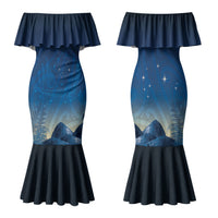 New Zealand Matariki Family Matching Mermaid Dress and Hawaiian Shirt Maori Waka With Silver Fern LT05 Mom's Dress Navy - Polynesian Pride