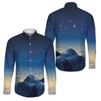 New Zealand Matariki Family Matching Mermaid Dress and Hawaiian Shirt Maori Waka With Silver Fern LT05 Dad's Shirt - Long Sleeve Navy - Polynesian Pride
