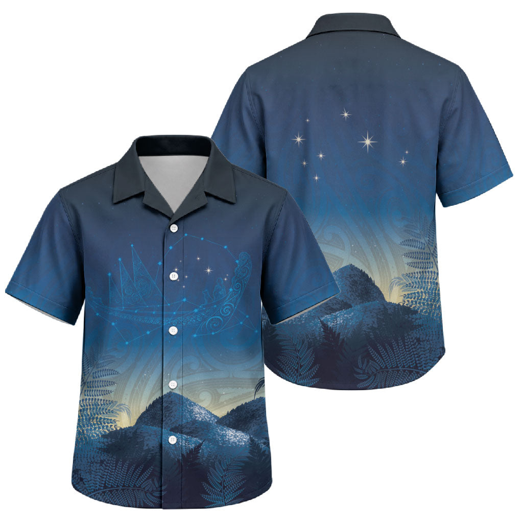 New Zealand Matariki Family Matching Mermaid Dress and Hawaiian Shirt Maori Waka With Silver Fern LT05 Son's Shirt Navy - Polynesian Pride
