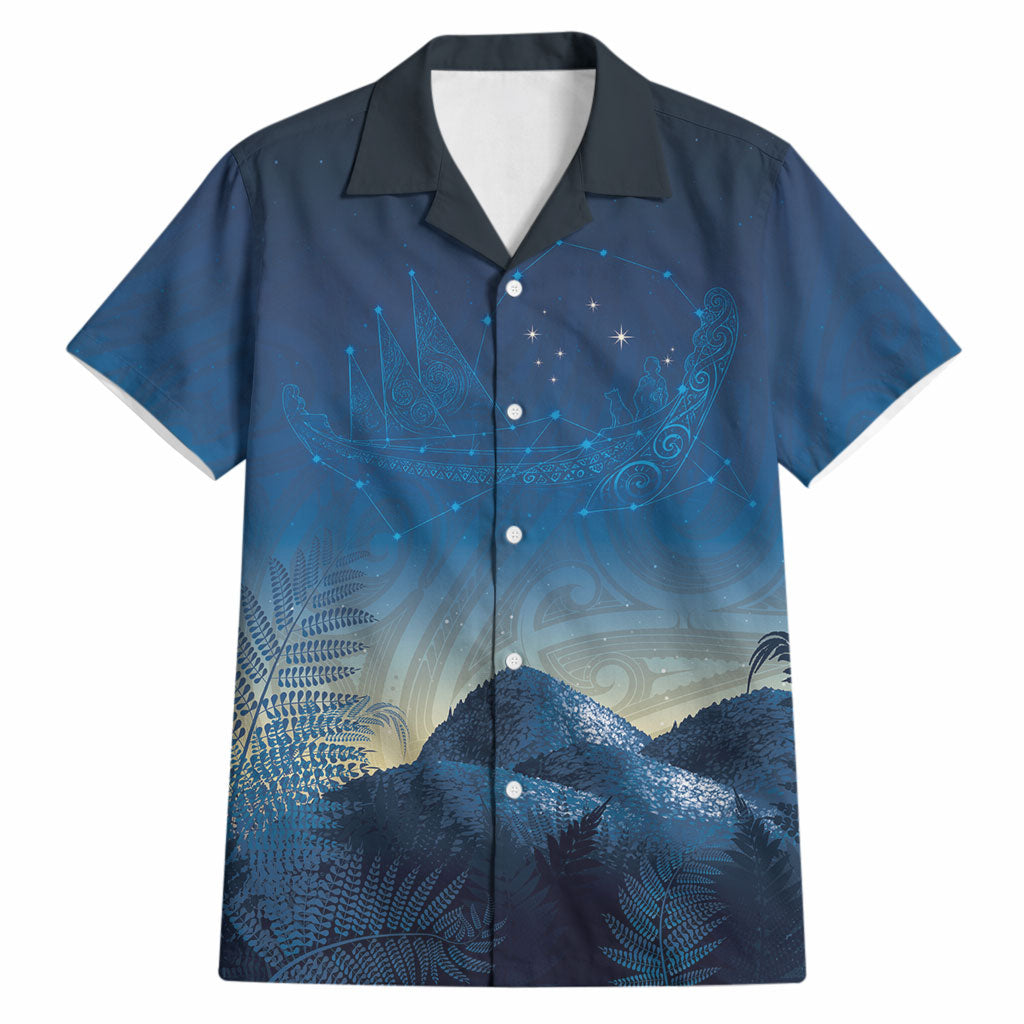 New Zealand Matariki Hawaiian Shirt Maori Waka With Silver Fern LT05 Navy - Polynesian Pride
