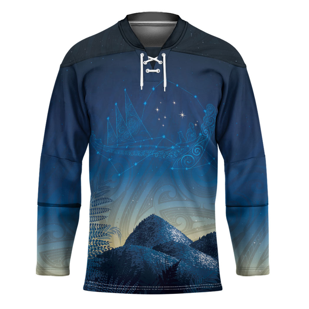New Zealand Matariki Hockey Jersey Maori Waka With Silver Fern LT05 Unisex Navy - Polynesian Pride