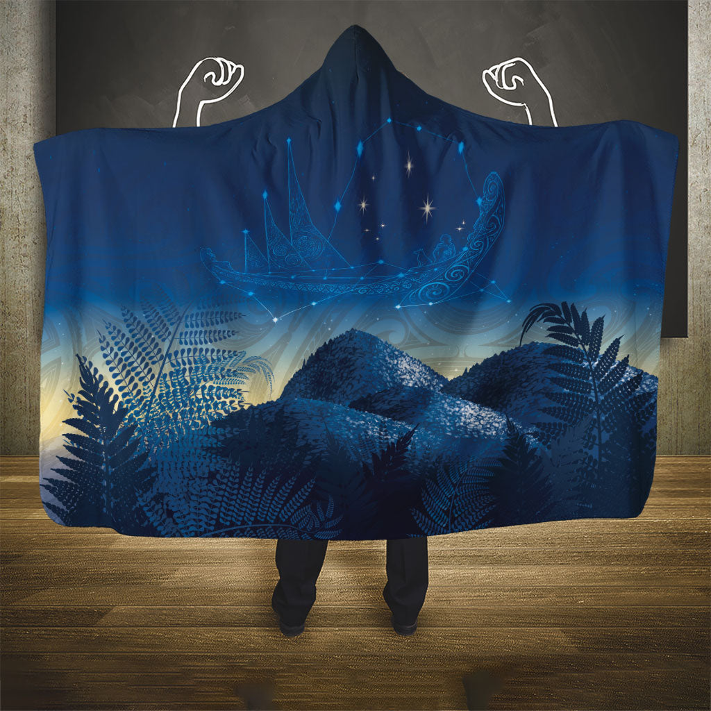 New Zealand Matariki Hooded Blanket Maori Waka With Silver Fern LT05 - Polynesian Pride