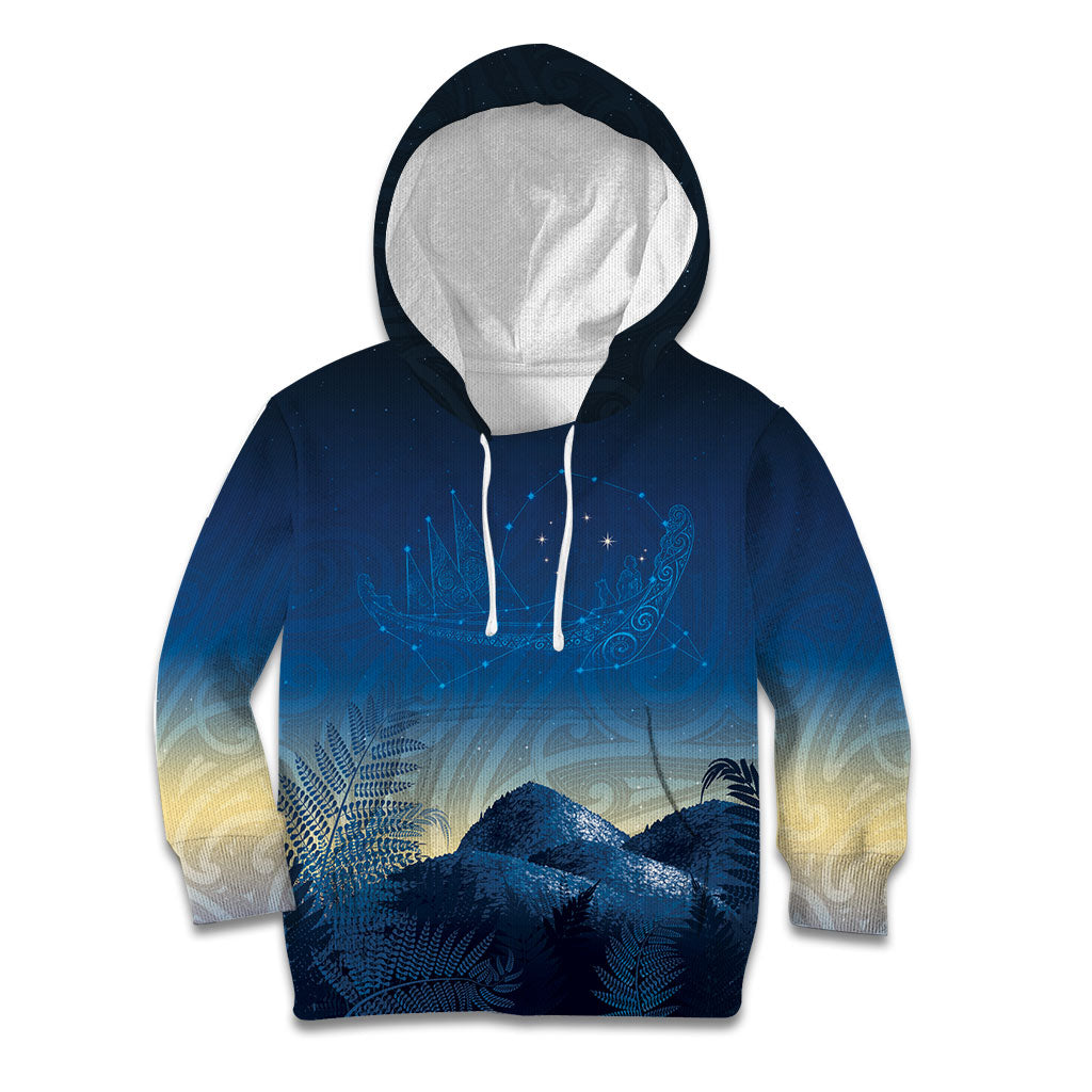 New Zealand Matariki Kid Hoodie Maori Waka With Silver Fern LT05 Hoodie Navy - Polynesian Pride