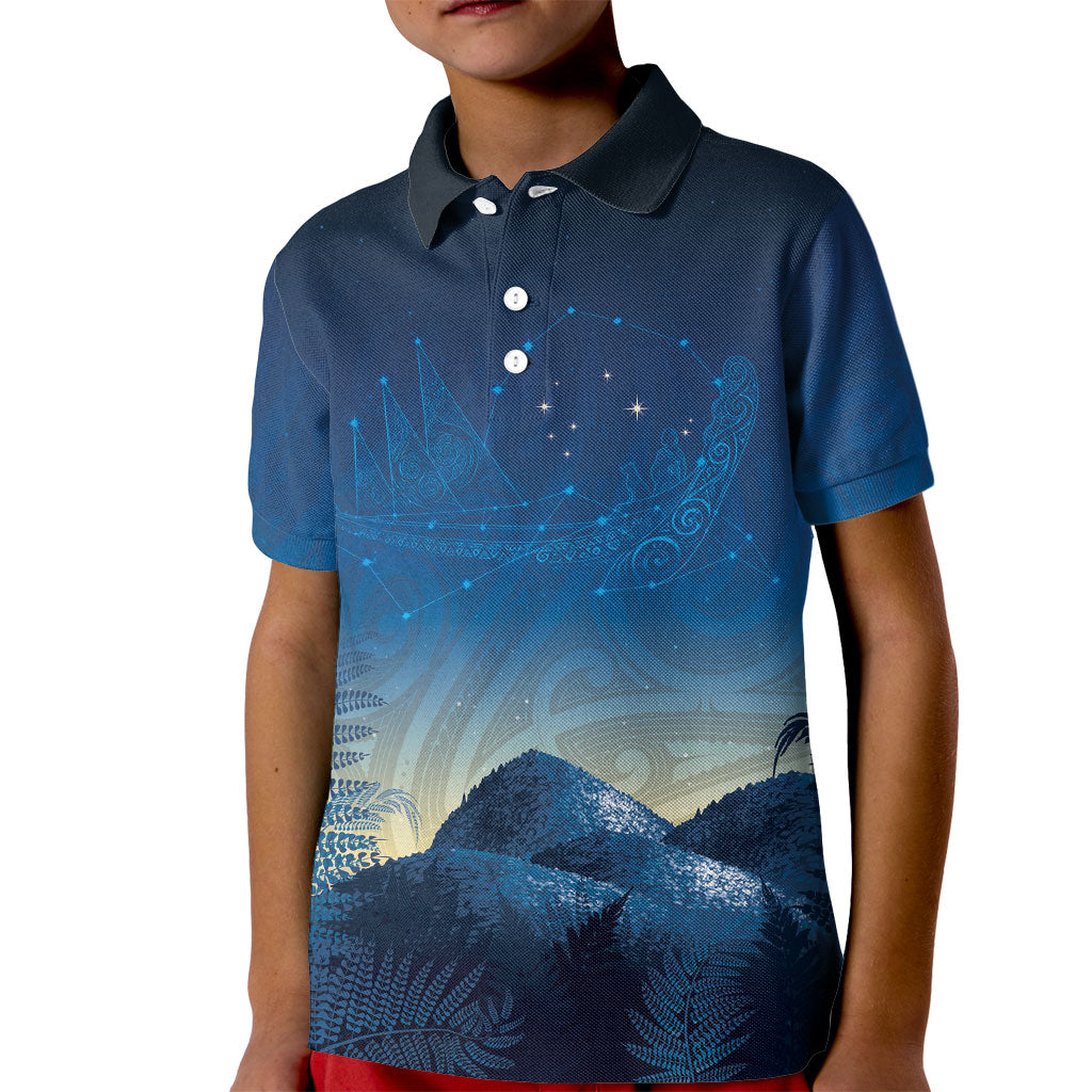 New Zealand Matariki Kid Polo Shirt Maori Waka With Silver Fern LT05 Kid Navy - Polynesian Pride