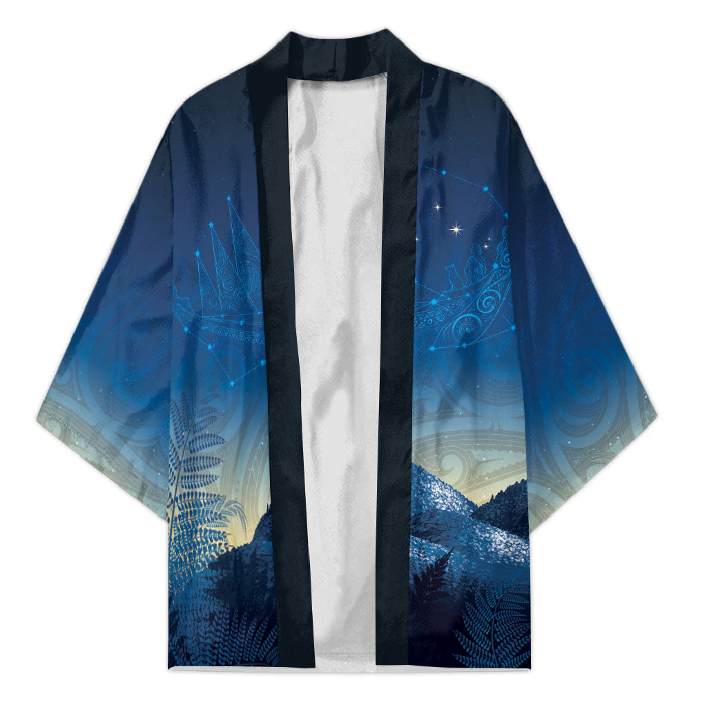 New Zealand Matariki Kimono Maori Waka With Silver Fern LT05 Unisex Navy - Polynesian Pride