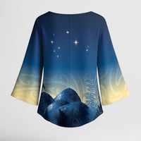 New Zealand Matariki Kimono Sleeve Blouse Maori Waka With Silver Fern LT05 - Polynesian Pride