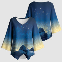 New Zealand Matariki Kimono Sleeve Blouse Maori Waka With Silver Fern LT05 - Polynesian Pride