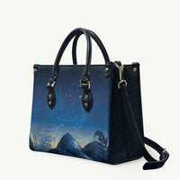New Zealand Matariki Leather Bag Maori Waka With Silver Fern LT05 Navy - Polynesian Pride