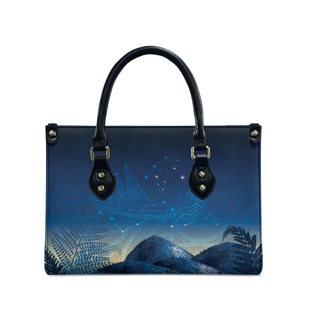 New Zealand Matariki Leather Bag Maori Waka With Silver Fern LT05 - Polynesian Pride