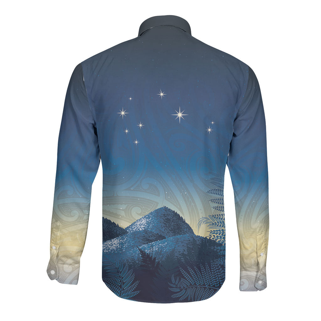New Zealand Matariki Long Sleeve Button Shirt Maori Waka With Silver Fern LT05 - Polynesian Pride