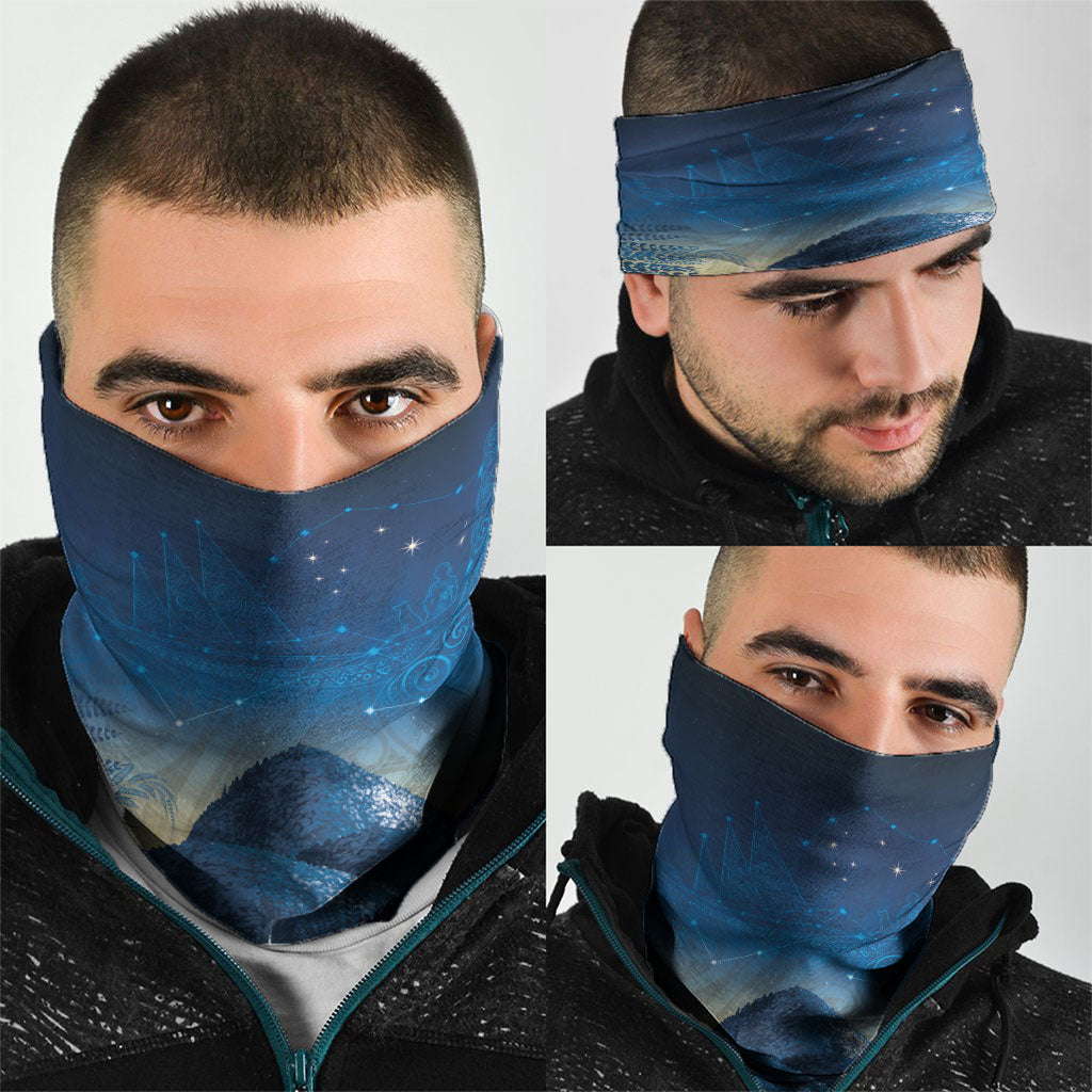 New Zealand Matariki Neck Gaiter Maori Waka With Silver Fern LT05 - Polynesian Pride