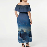 New Zealand Matariki Off Shoulder Maxi Dress Maori Waka With Silver Fern LT05 - Polynesian Pride