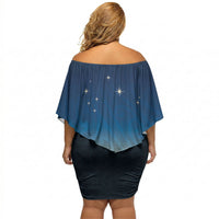 New Zealand Matariki Off Shoulder Short Dress Maori Waka With Silver Fern LT05 - Polynesian Pride