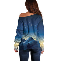 New Zealand Matariki Off Shoulder Sweater Maori Waka With Silver Fern LT05 - Polynesian Pride