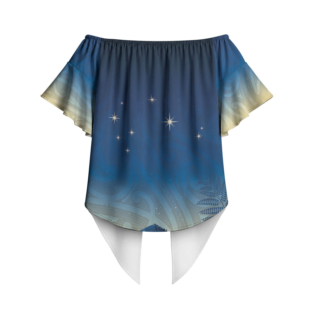 New Zealand Matariki Off Shoulder Wrap Waist Top Maori Waka With Silver Fern LT05 - Polynesian Pride