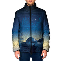 New Zealand Matariki Padded Jacket Maori Waka With Silver Fern LT05 Men Navy - Polynesian Pride