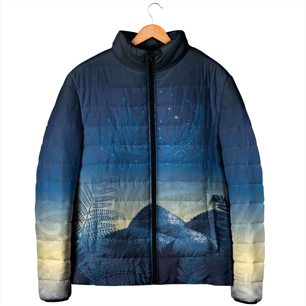 New Zealand Matariki Padded Jacket Maori Waka With Silver Fern LT05 - Polynesian Pride
