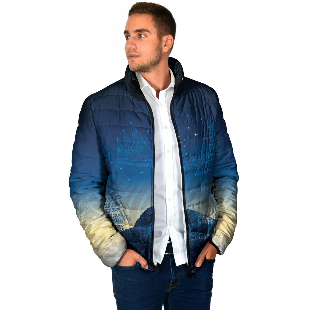 New Zealand Matariki Padded Jacket Maori Waka With Silver Fern LT05 - Polynesian Pride